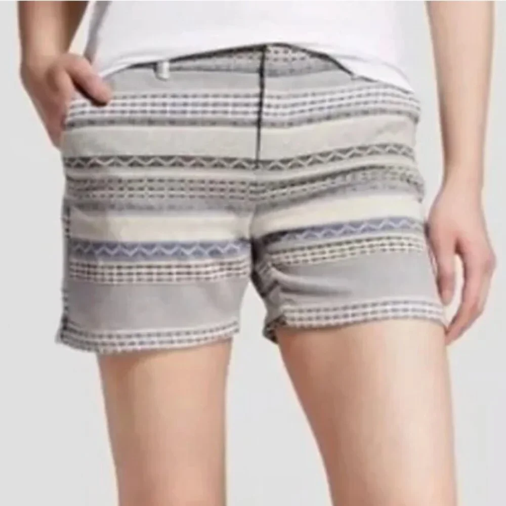 NEW NWT MERONA Aztec Stripe Chino Knit Shorts Cream Beige Tan Tribal Geometric 8